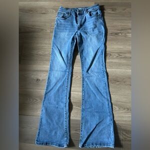 Blue Flare Wide Leg Jeans with Natural Fading